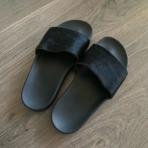 Adidas Pony Hair Adilette Sandal - Black - 6